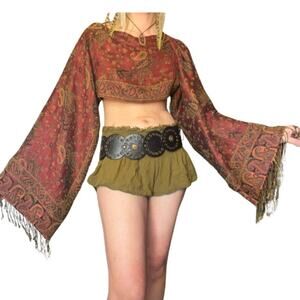 Handmade Boho Pashmina Crop Top / Festival Fairy Bell Sleeve Top /Hippie